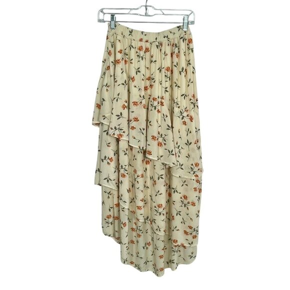 NWOT American Eagle Floral Tiered Ruffle Tie Waist Midi Skirt Cream Size S - Picture 4 of 14